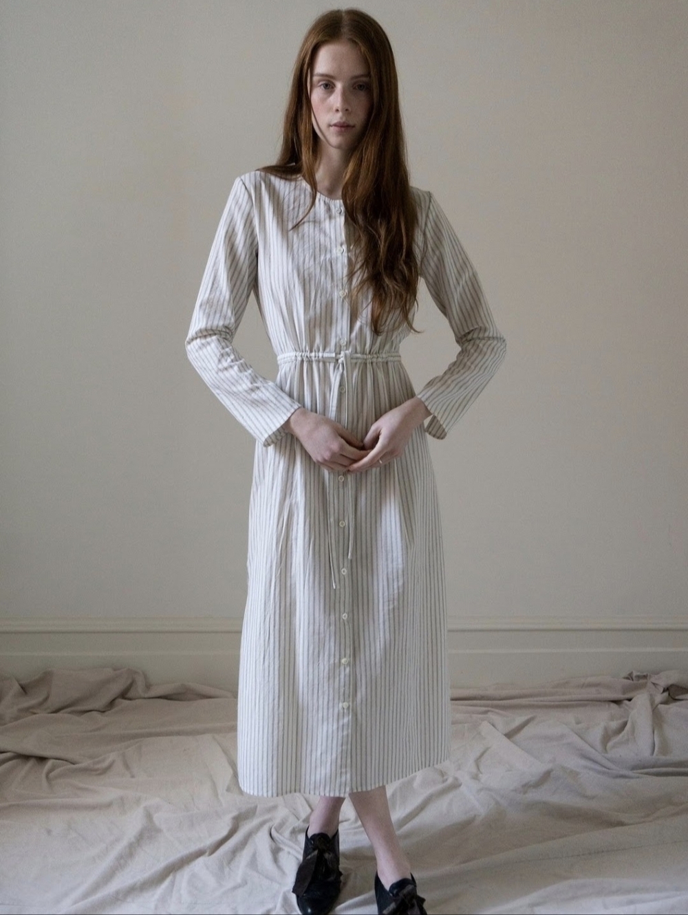 Ovate Inez Dress In Striped Cotton, Size Large